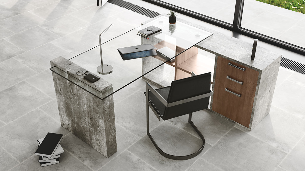 Nova Domus Boston Modern Glass & Faux Concrete Desk | Modishstore | Desks-2