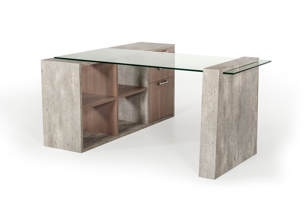 Nova Domus Boston Modern Glass & Faux Concrete Desk | Modishstore | Desks-3