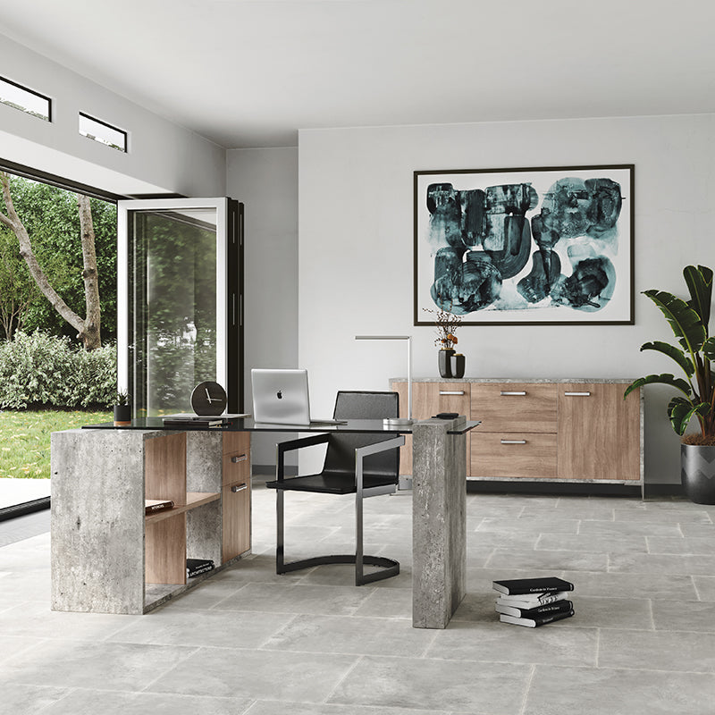 Nova Domus Boston Modern Glass & Faux Concrete Desk | Modishstore | Desks