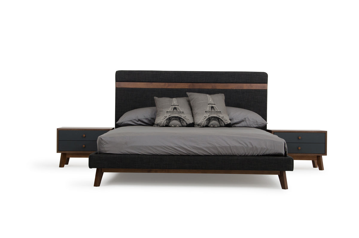Nova Domus Dali Modern Grey Fabric & Walnut Bed | Modishstore | Beds-2