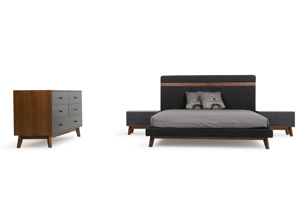 Nova Domus Dali Modern Grey Fabric & Walnut Bed | Modishstore | Beds-4