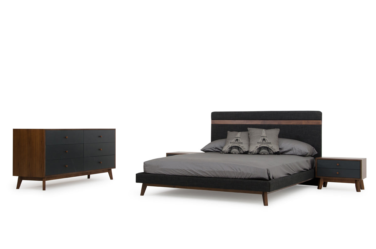 Nova Domus Dali Modern Grey Fabric & Walnut Bed | Modishstore | Beds-3