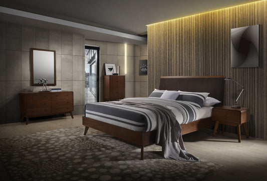 Modrest Marshall Mid-Century Modern Brown Fabric & Walnut Bedroom Set | Modishstore | Bedroom Sets