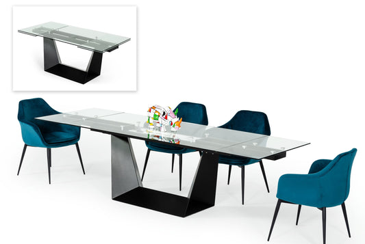 Modrest Bronwin - Modern Glass & Black Metal Extendable Dining Table | Modishstore | Dining Tables