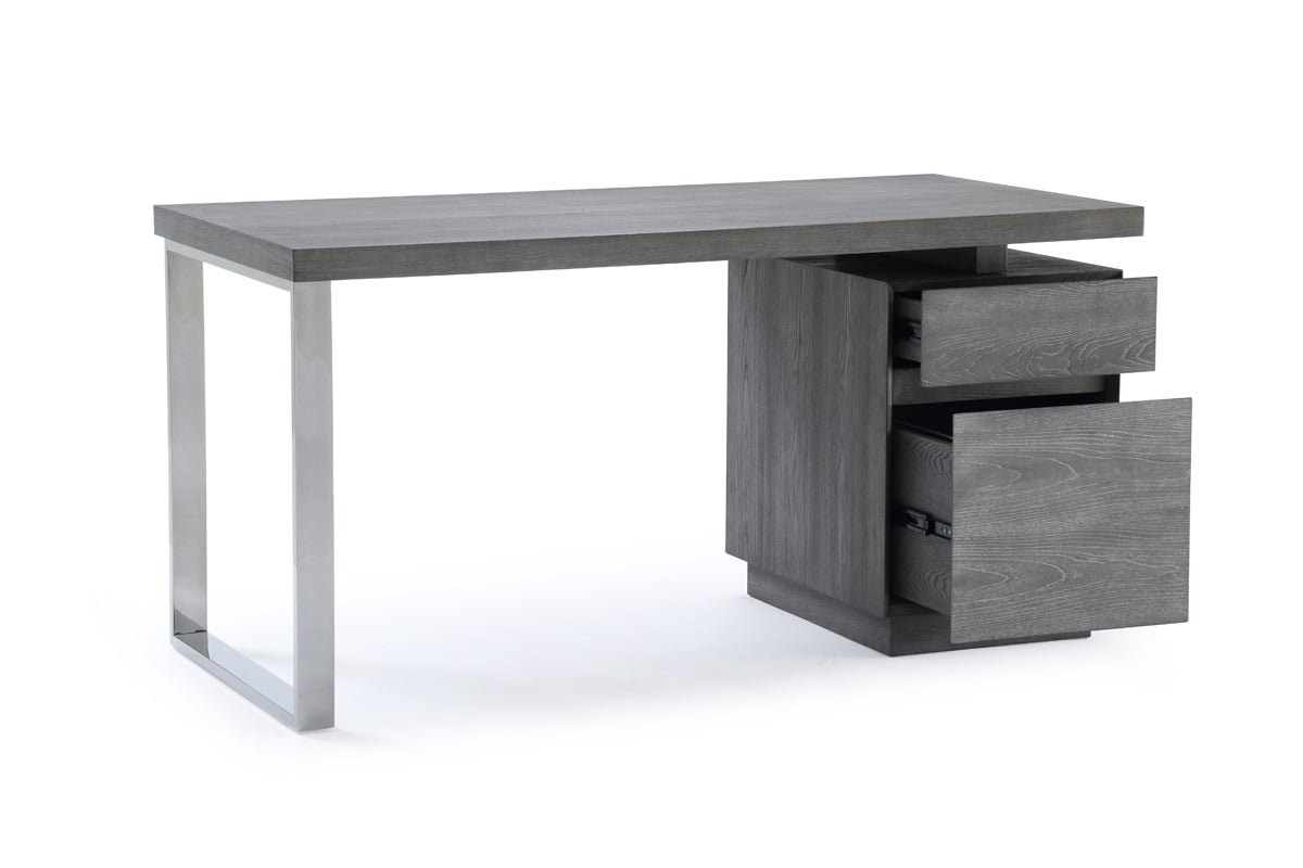 Modrest Carson Modern Grey Elm & Stainless Steel Desk-2