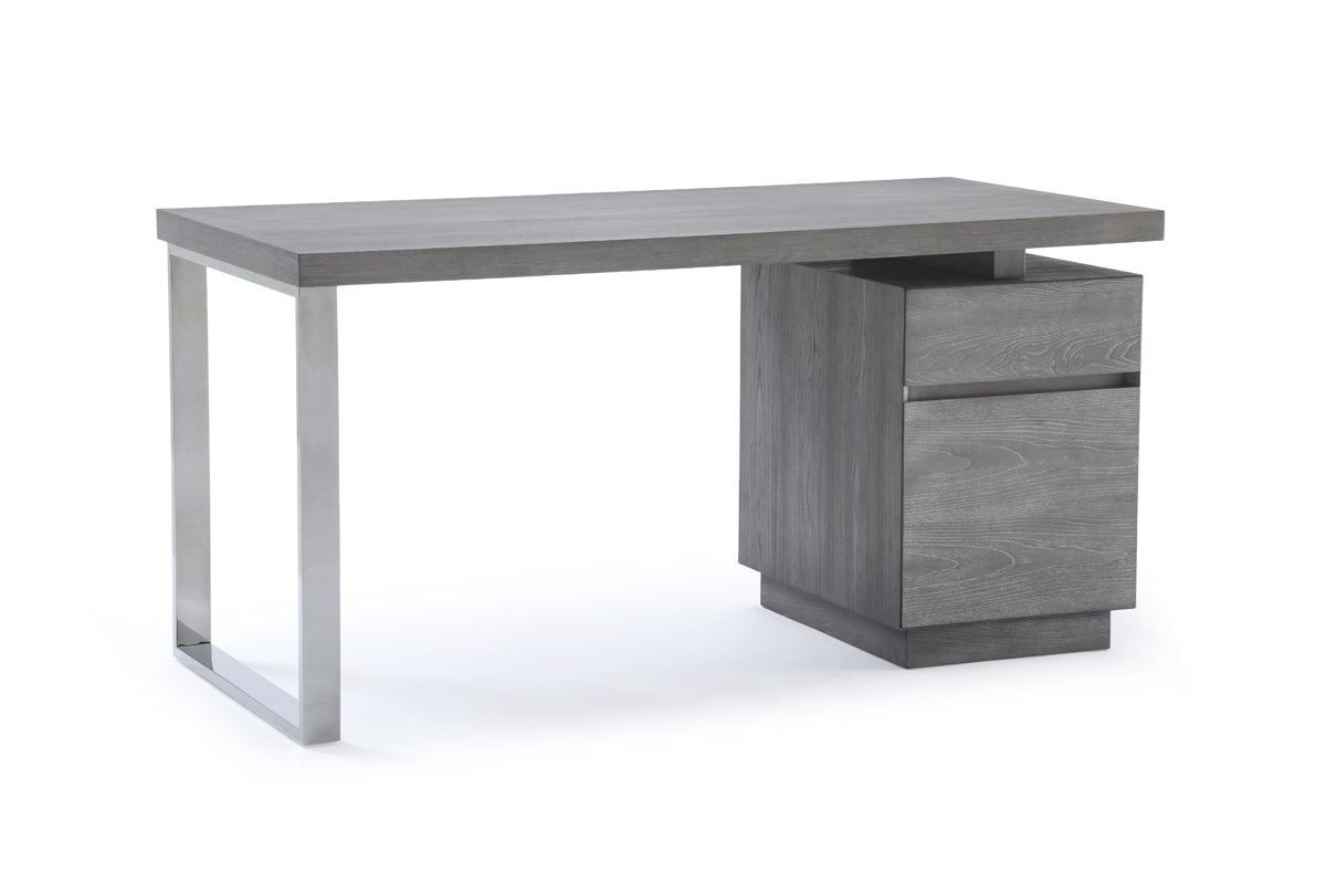 Modrest Carson Modern Grey Elm & Stainless Steel Desk | Modishstore | Desks