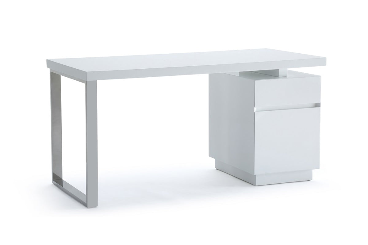 Modrest Carson Modern White & Stainless Steel Desk | Desks | Modishstore