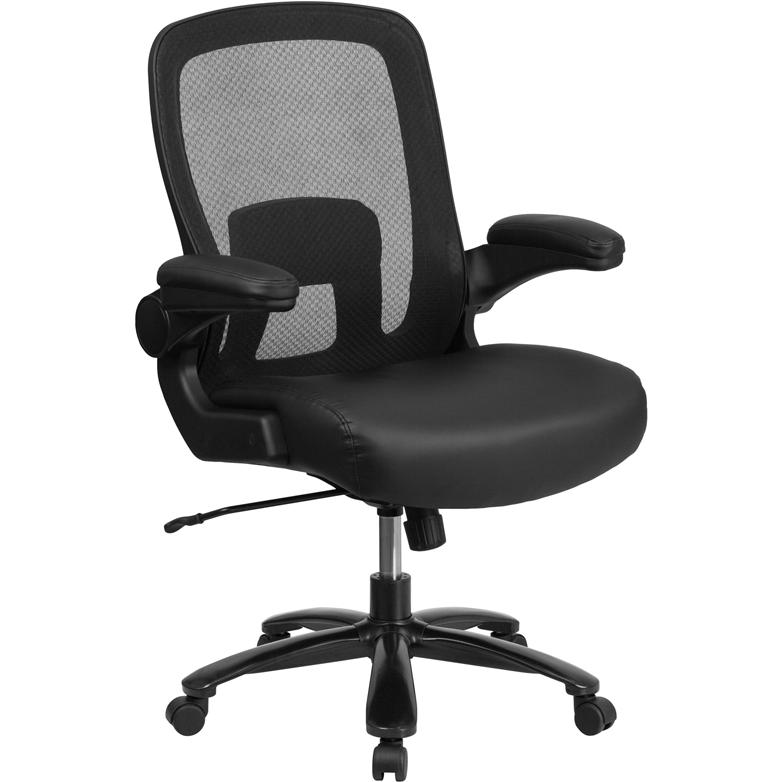 Hercules Series Big & Tall 500 Lb. Rated Black Mesh/Leathersoft Executive Ergonomic Office Chair With Adjustable Lumbar By Flash Furniture | Office Chairs | Modishstore - 1