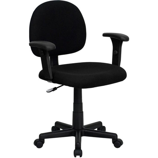 Mid-Back Black Fabric Swivel Task Office Chair With Adjustable Arms By Flash Furniture | Office Chairs | Modishstore