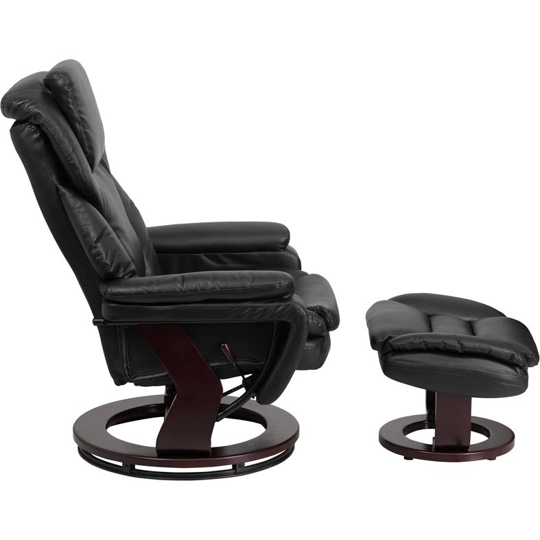Contemporary Multi-Position Recliner And Ottoman With Swivel Mahogany Wood Base In Black Leathersoft By Flash Furniture | Recliners | Modishstore - 2