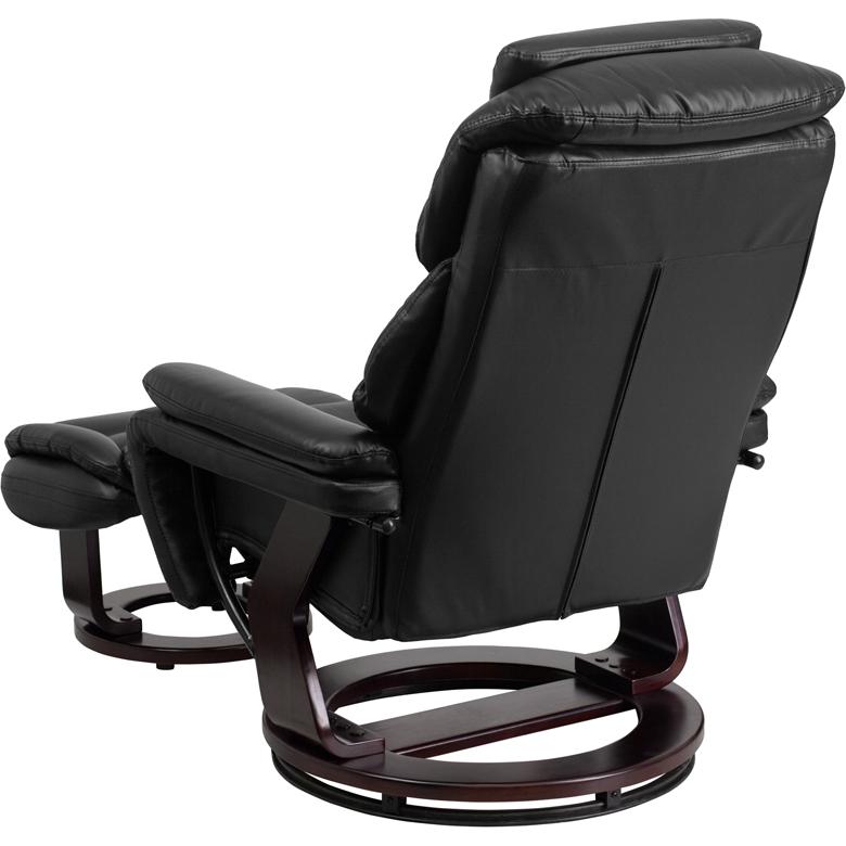 Contemporary Multi-Position Recliner And Ottoman With Swivel Mahogany Wood Base In Black Leathersoft By Flash Furniture | Recliners | Modishstore - 3