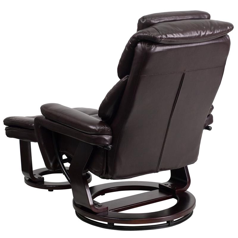 Contemporary Multi-Position Recliner And Ottoman With Swivel Mahogany Wood Base In Brown Leathersoft By Flash Furniture | Recliners | Modishstore - 3