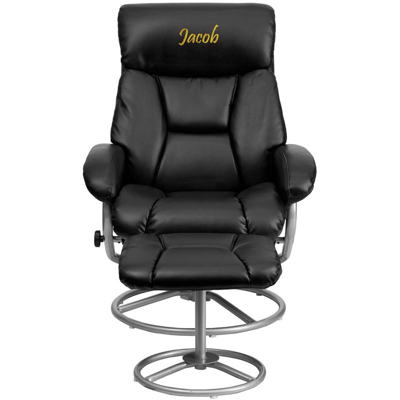 Personalized Contemporary Multi-Position Recliner And Ottoman With Metal Base In Black Leathersoft By Flash Furniture | Chairs & Recliners | Modishstore