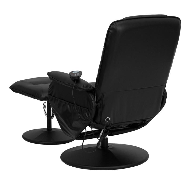 Massaging Adjustable Recliner With Deep Side Pockets And Ottoman With Wrapped Base In Black Leathersoft By Flash Furniture | Recliners | Modishstore - 3
