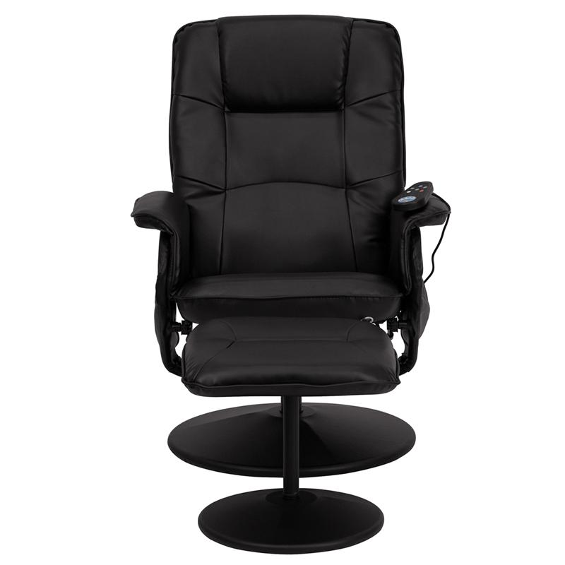 Massaging Adjustable Recliner With Deep Side Pockets And Ottoman With Wrapped Base In Black Leathersoft By Flash Furniture | Recliners | Modishstore - 4