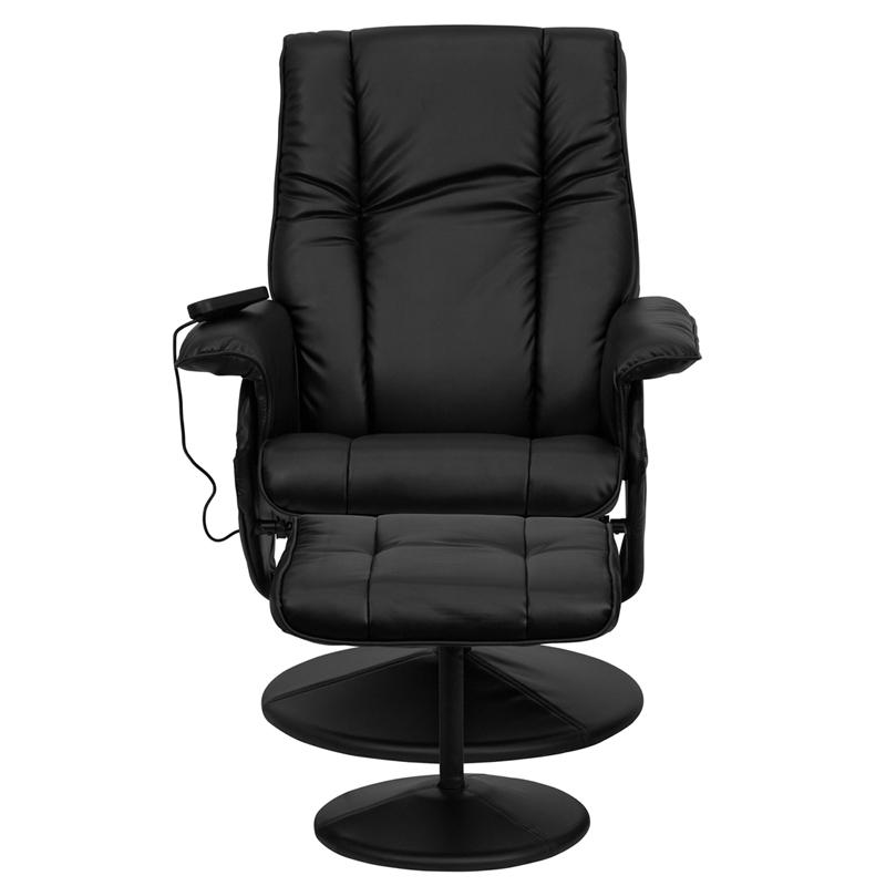 Massaging Heat Controlled Adjustable Recliner And Ottoman With Wrapped Base In Black Leathersoft By Flash Furniture | Recliners | Modishstore - 4