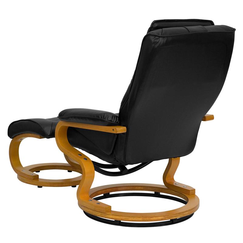 Contemporary Adjustable Recliner And Ottoman With Swivel Maple Wood Base In Black Leathersoft By Flash Furniture | Recliners | Modishstore - 4