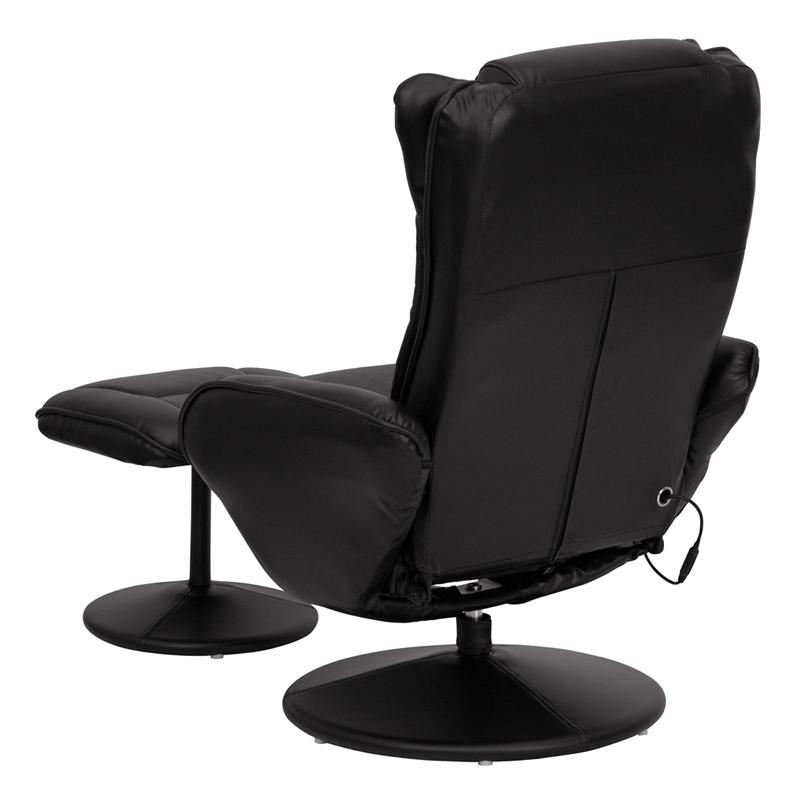 Massaging Multi-Position Plush Recliner With Side Pocket And Ottoman In Black Leathersoft By Flash Furniture | Recliners | Modishstore - 3