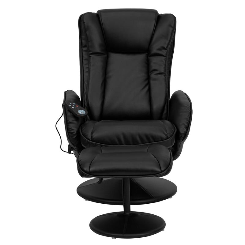 Massaging Multi-Position Plush Recliner With Side Pocket And Ottoman In Black Leathersoft By Flash Furniture | Recliners | Modishstore - 4
