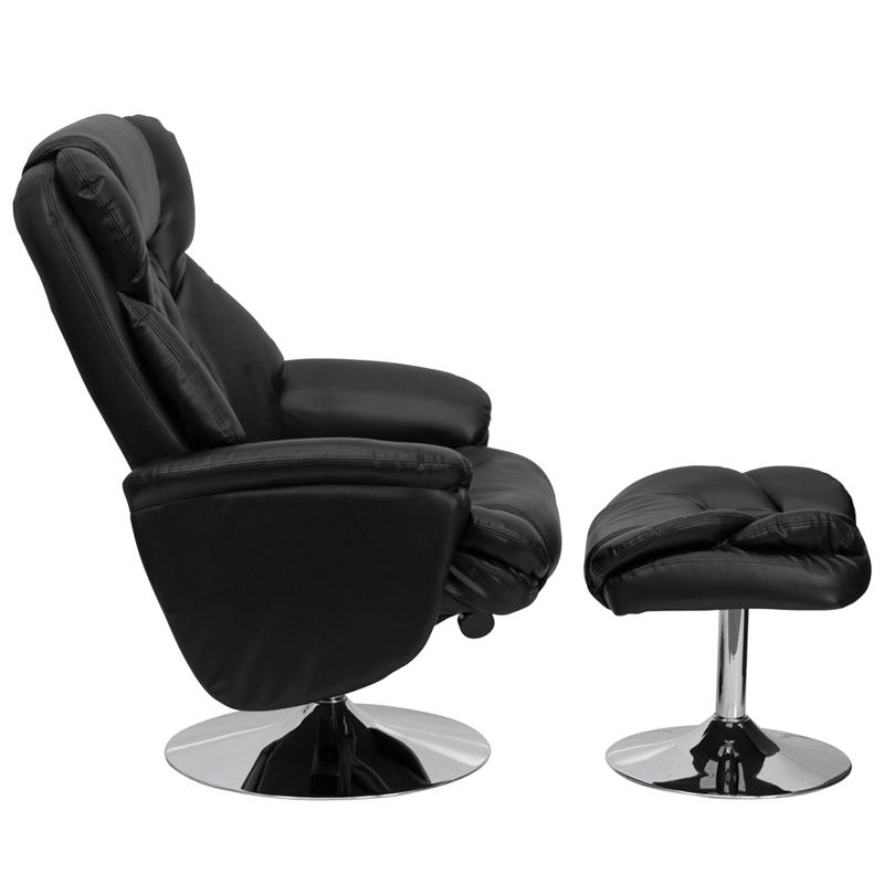 Transitional Multi-Position Recliner And Ottoman With Chrome Base In Black Leathersoft By Flash Furniture | Recliners | Modishstore - 3