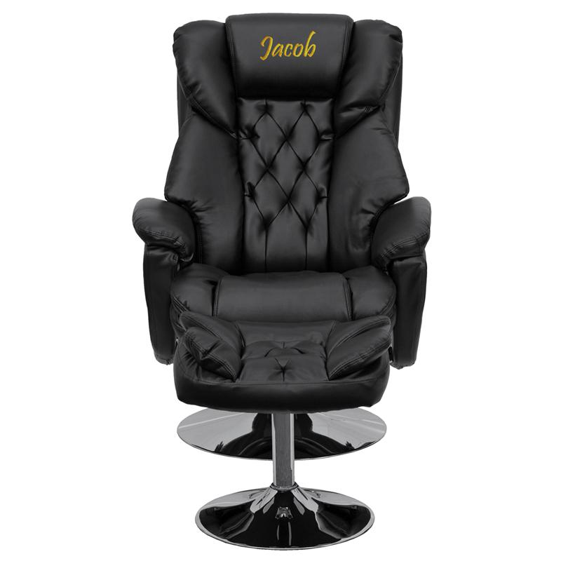 Personalized Transitional Multi-Position Recliner And Ottoman With Chrome Base In Black Leathersoft By Flash Furniture | Chairs & Recliners | Modishstore