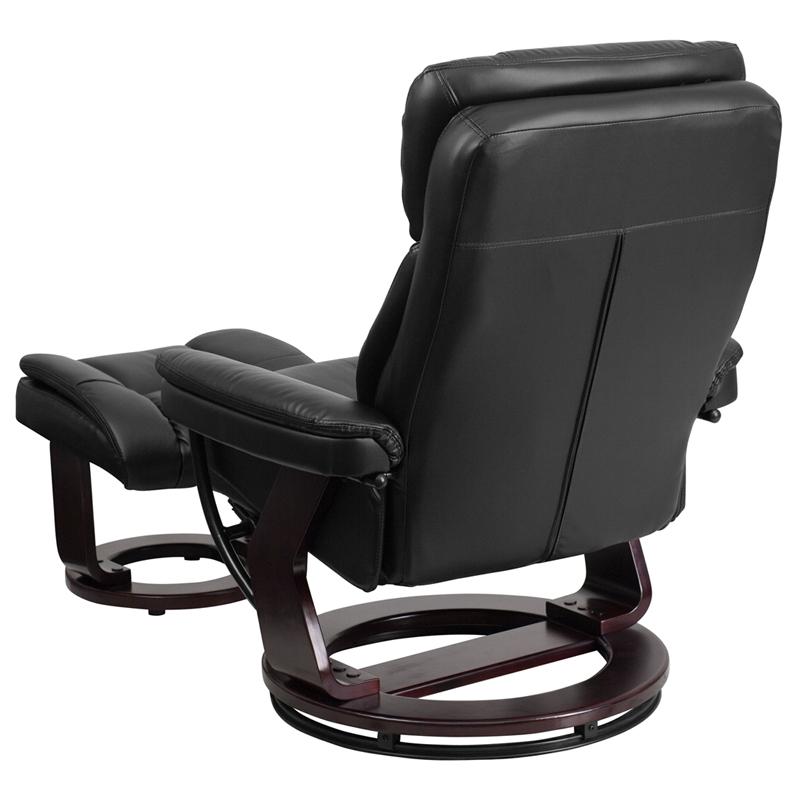 Contemporary Multi-Position Recliner And Curved Ottoman With Swivel Mahogany Wood Base In Black Leathersoft By Flash Furniture | Recliners | Modishstore - 3