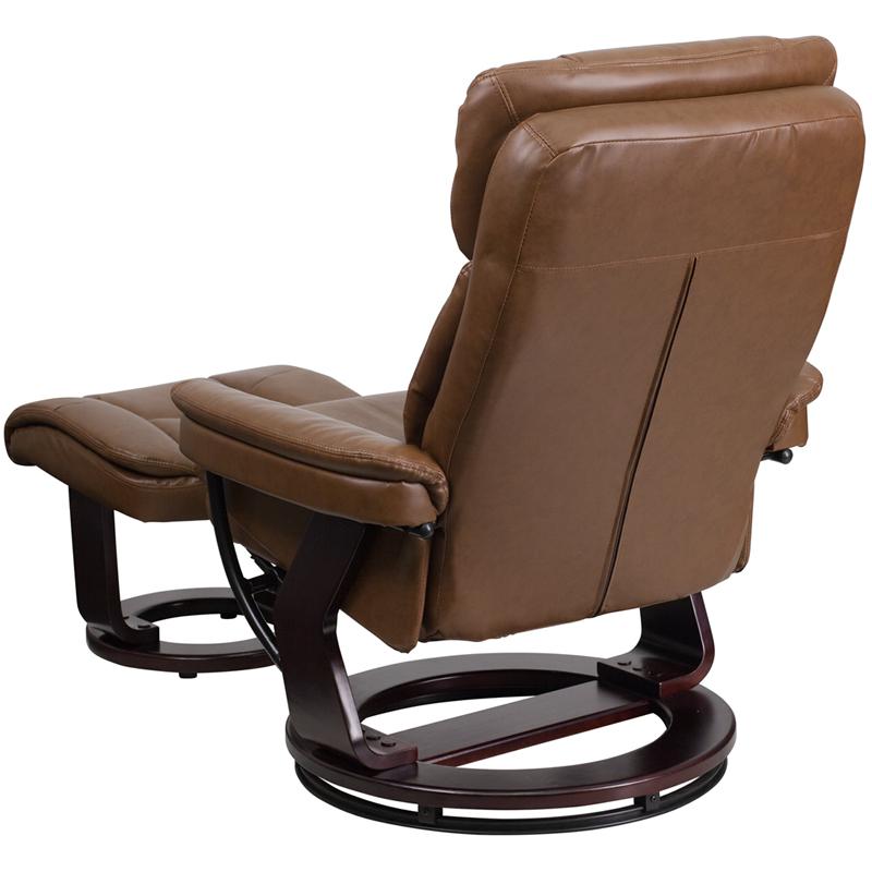 Contemporary Multi-Position Recliner And Curved Ottoman With Swivel Mahogany Wood Base In Palimino Leathersoft By Flash Furniture | Recliners | Modishstore - 3