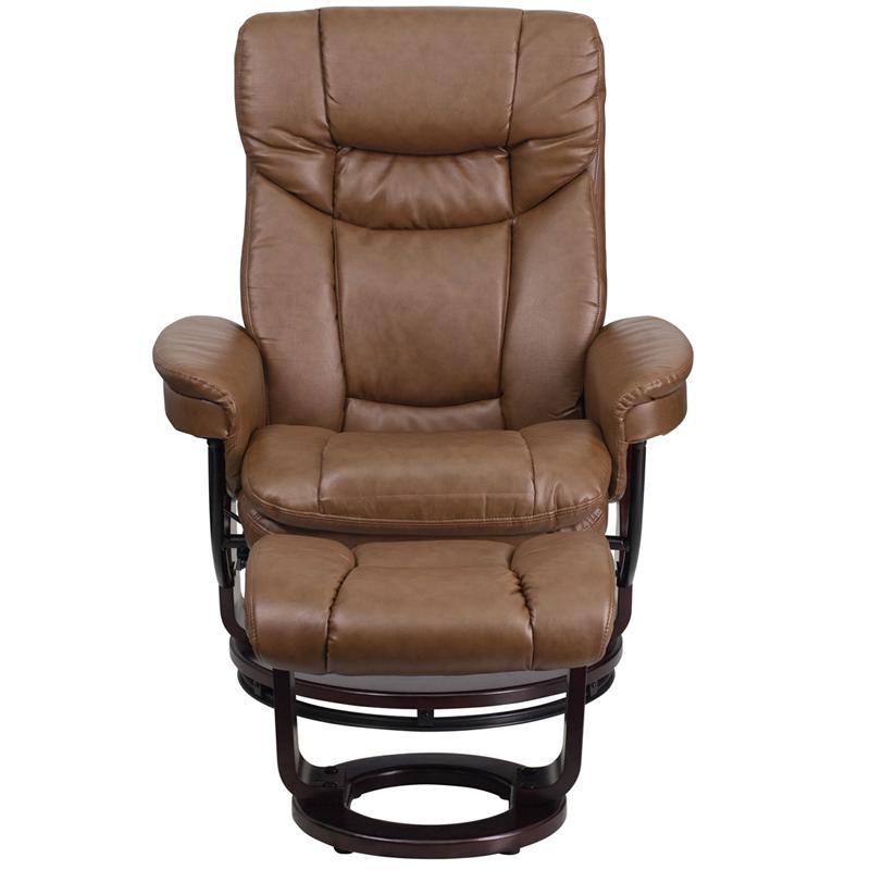 Contemporary Multi-Position Recliner And Curved Ottoman With Swivel Mahogany Wood Base In Palimino Leathersoft By Flash Furniture | Recliners | Modishstore - 4