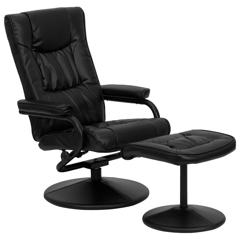Contemporary Multi-Position Recliner And Ottoman With Wrapped Base In Black Leathersoft By Flash Furniture | Recliners | Modishstore - 1