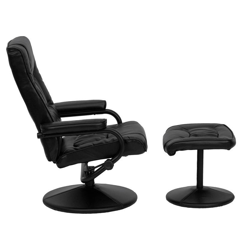 Contemporary Multi-Position Recliner And Ottoman With Wrapped Base In Black Leathersoft By Flash Furniture | Recliners | Modishstore - 3