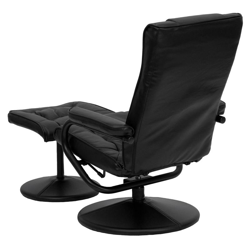 Contemporary Multi-Position Recliner And Ottoman With Wrapped Base In Black Leathersoft By Flash Furniture | Recliners | Modishstore - 4