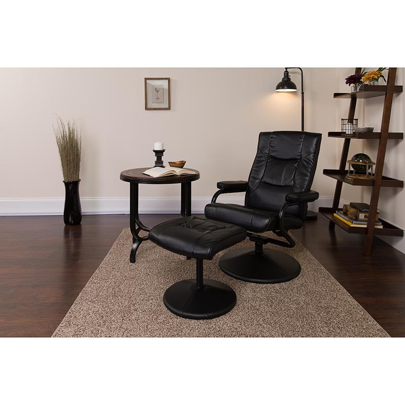 Contemporary Multi-Position Recliner And Ottoman With Wrapped Base In Black Leathersoft By Flash Furniture | Recliners | Modishstore - 2