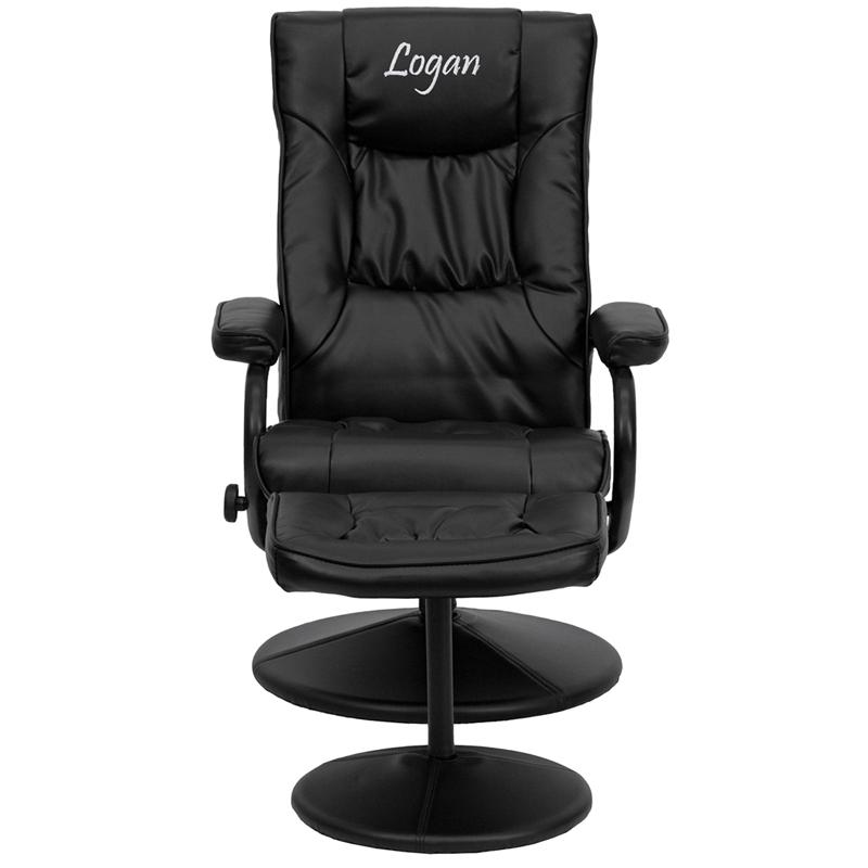 Personalized Contemporary Multi-Position Recliner And Ottoman With Wrapped Base In Black Leathersoft By Flash Furniture | Recliners | Modishstore - 1