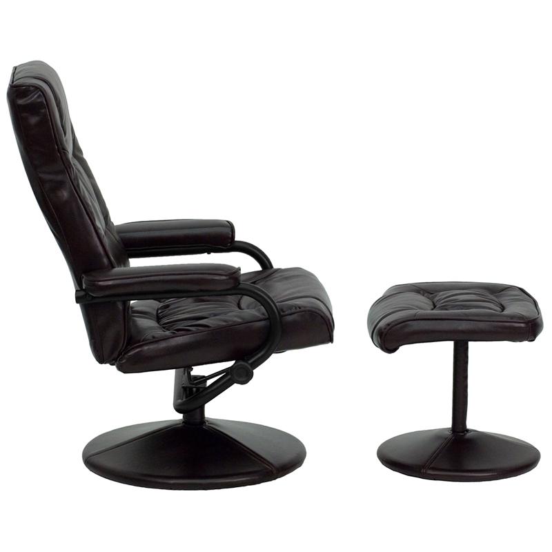 Contemporary Multi-Position Recliner And Ottoman With Wrapped Base In Brown Leathersoft By Flash Furniture | Recliners | Modishstore - 3