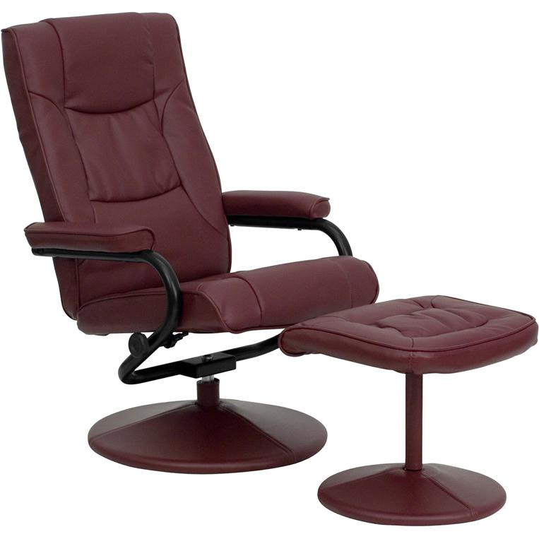 Contemporary Multi-Position Recliner And Ottoman With Wrapped Base In Burgundy Leathersoft By Flash Furniture | Recliners | Modishstore - 1