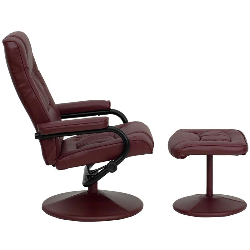 Contemporary Multi-Position Recliner And Ottoman With Wrapped Base In Burgundy Leathersoft By Flash Furniture | Recliners | Modishstore - 2