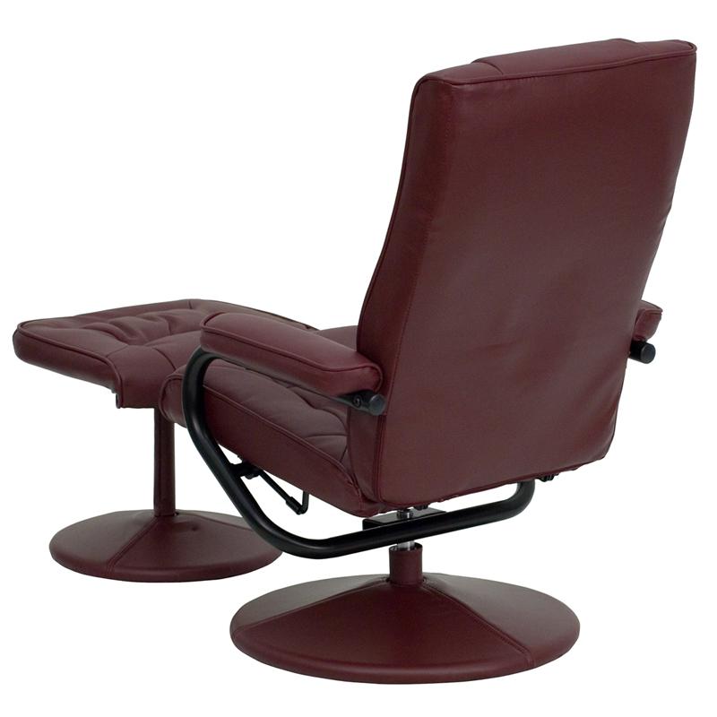 Contemporary Multi-Position Recliner And Ottoman With Wrapped Base In Burgundy Leathersoft By Flash Furniture | Recliners | Modishstore - 3
