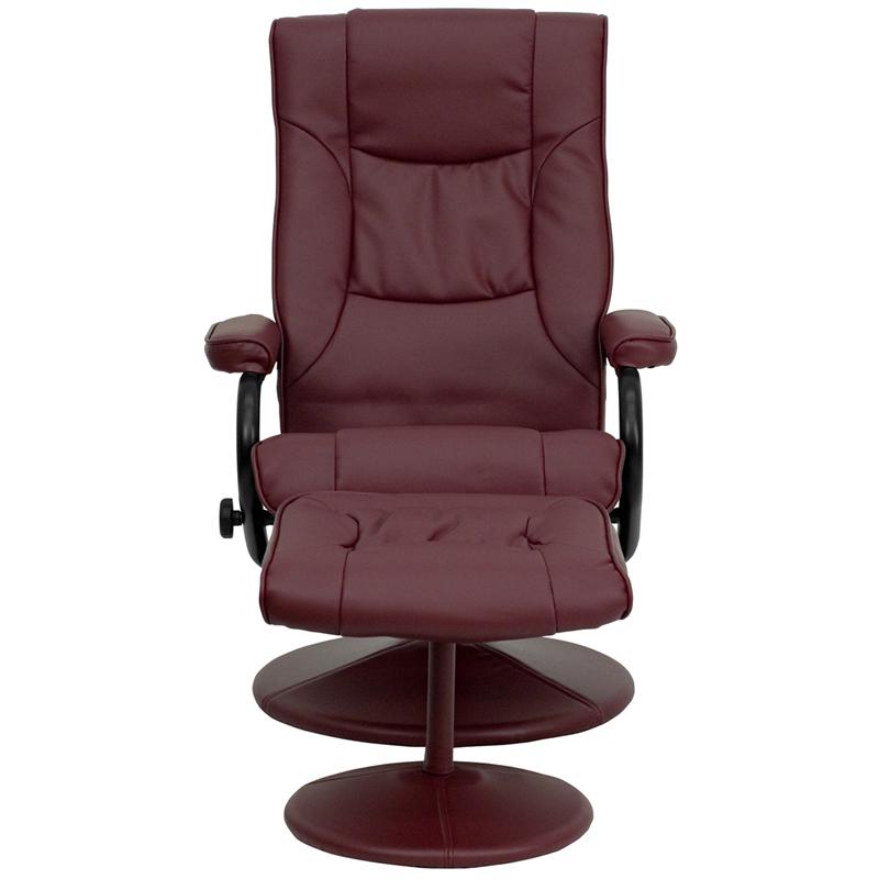 Contemporary Multi-Position Recliner And Ottoman With Wrapped Base In Burgundy Leathersoft By Flash Furniture | Recliners | Modishstore - 4