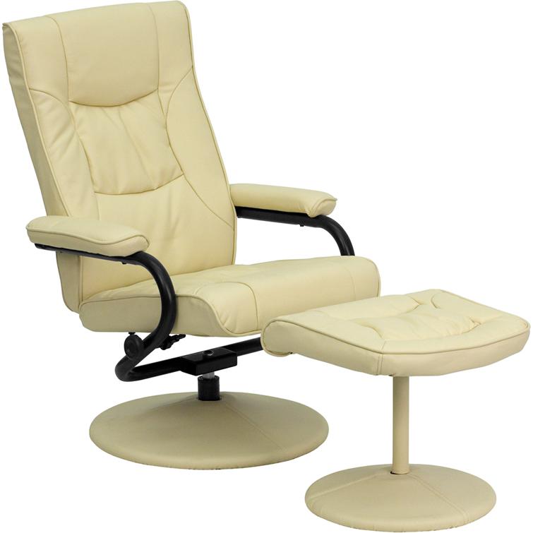 Contemporary Multi-Position Recliner And Ottoman With Wrapped Base In Cream Leathersoft By Flash Furniture | Chairs & Recliners | Modishstore