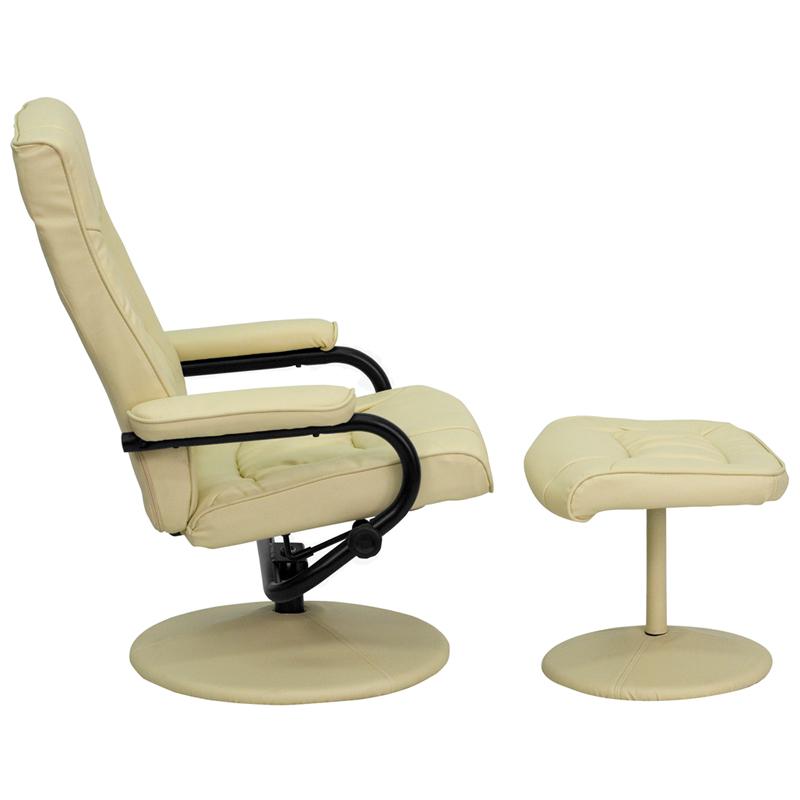 Contemporary Multi-Position Recliner And Ottoman With Wrapped Base In Cream Leathersoft By Flash Furniture | Recliners | Modishstore - 3