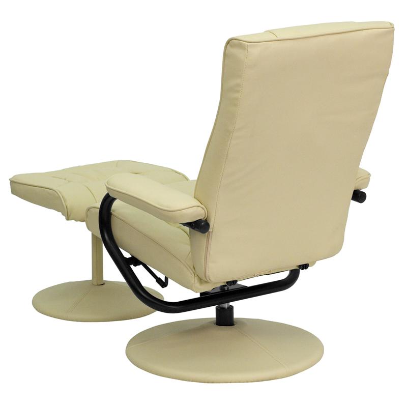 Contemporary Multi-Position Recliner And Ottoman With Wrapped Base In Cream Leathersoft By Flash Furniture | Recliners | Modishstore - 4