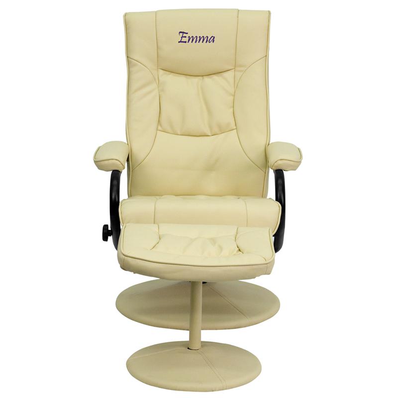 Personalized Contemporary Multi-Position Recliner And Ottoman With Wrapped Base In Cream Leathersoft By Flash Furniture | Chairs & Recliners | Modishstore