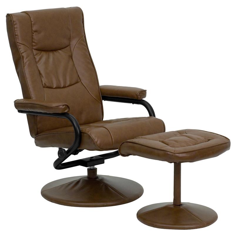 Contemporary Multi-Position Recliner And Ottoman With Wrapped Base In Palimino Leathersoft By Flash Furniture | Recliners | Modishstore - 1
