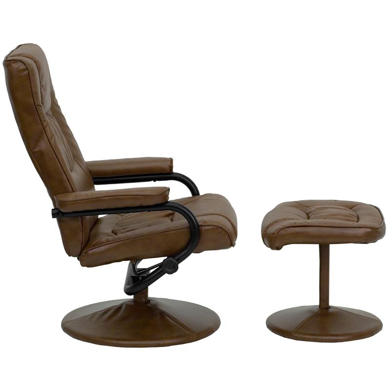 Contemporary Multi-Position Recliner And Ottoman With Wrapped Base In Palimino Leathersoft By Flash Furniture | Recliners | Modishstore - 3