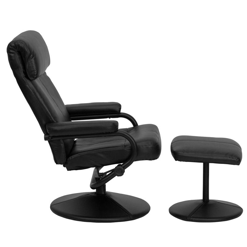 Contemporary Multi-Position Headrest Recliner And Ottoman With Wrapped Base In Black Leathersoft By Flash Furniture | Recliners | Modishstore - 3