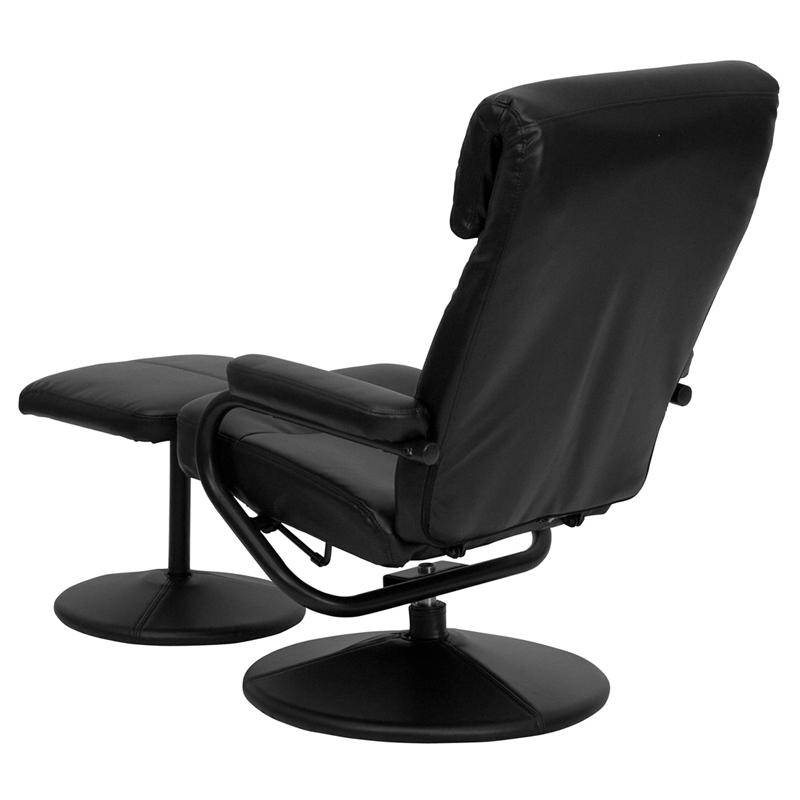Contemporary Multi-Position Headrest Recliner And Ottoman With Wrapped Base In Black Leathersoft By Flash Furniture | Recliners | Modishstore - 4