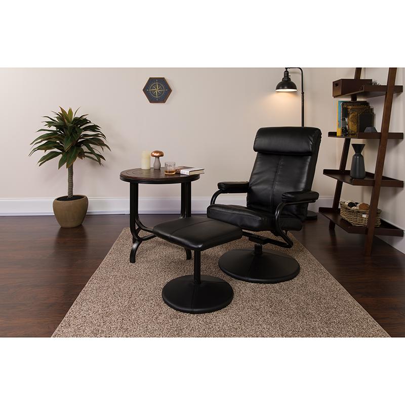 Contemporary Multi-Position Headrest Recliner And Ottoman With Wrapped Base In Black Leathersoft By Flash Furniture | Recliners | Modishstore - 2