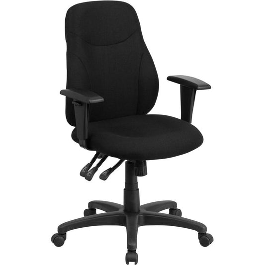 Mid-Back Black Fabric Multifunction Swivel Ergonomic Task Office Chair With Adjustable Arms By Flash Furniture | Office Chairs | Modishstore