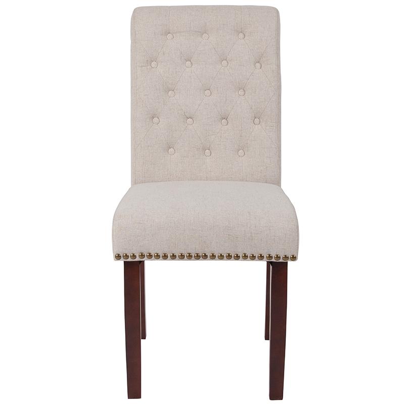 Hercules Series Beige Fabric Parsons Chair With Rolled Back, Accent Nail Trim And Walnut Finish By Flash Furniture | Dining Chairs | Modishstore - 4