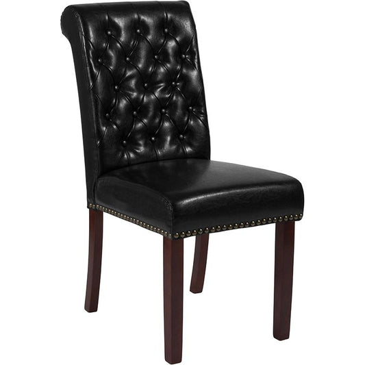 Hercules Series Black Leathersoft Parsons Chair With Rolled Back, Accent Nail Trim And Walnut Finish By Flash Furniture | Dining Chairs | Modishstore